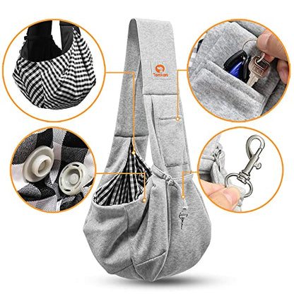 Tomkas Small Dog Sling Carrier - Classic Pocket Classic Strap - for 3-12 lbs Pets(Grey)