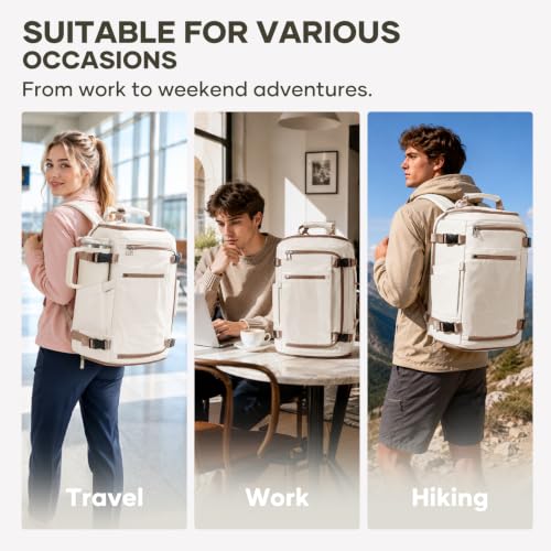 coofay Travel Backpack for Women Men, Carry on Backpack for Airplanes - color: Beige With Brown