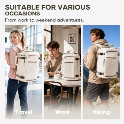 coofay Travel Backpack for Women Men, Carry on Backpack for Airplanes - color: Beige With Brown