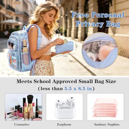 Three-layer Clear Backpack, Heavy Duty Clear Bookbag for Kids, See Through Backpack Transparent Bag for Girls Boys (Light Blue) - color: Light Blue