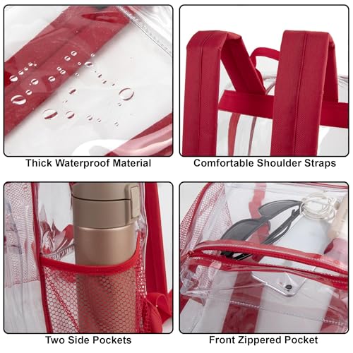 Trail maker Bulk Clear Backpacks Wholesale for School 24 Pack Clear Backpacks for Boys, Girls, School, Stadium, Travel (Red Pack) - color: Red Pack