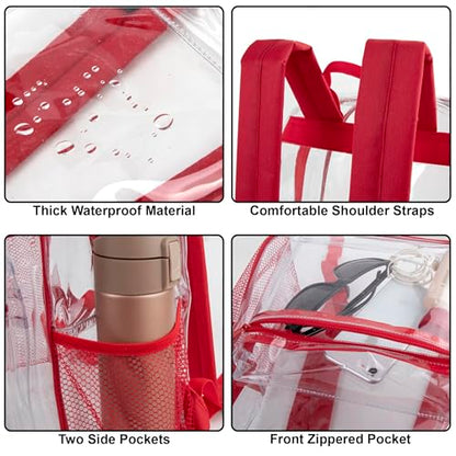 Trail maker Bulk Clear Backpacks Wholesale for School 24 Pack Clear Backpacks for Boys, Girls, School, Stadium, Travel (Red Pack) - color: Red Pack