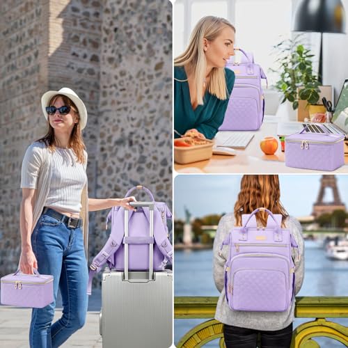 AIJIEKE Lunch Backpack for Women, 15.6 Inch Laptop Backpack with Detachable Insulated Cooler Lunch Box, 2-in-1 Water Resistant Work Computer Bag for Nurse Teacher College Commute, Purple - color: Purple