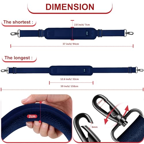 ZINMARK Shoulder Strap 59 inch, Extra-Thick Fixed Cushion Pad and Dual Clasps Universal Replacement Strap for Bags, Camera, Crossbody，Lawn mower -Blue - color: Blue