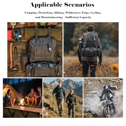 60L Tactical Backpack Military 3-Day Assault Pack, Waterproof Molle System Rucksack with Detachable Bag, Survival Bug Out Backpack for Men & Women(Black) - color: Black