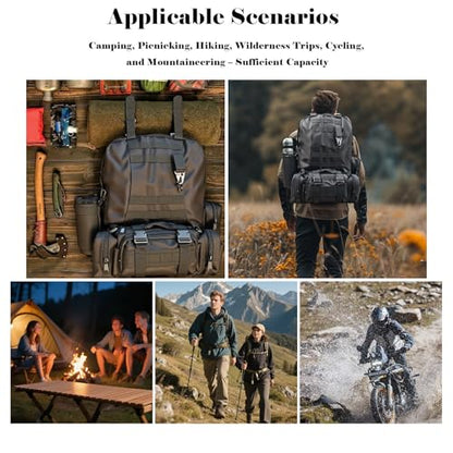 60L Tactical Backpack Military 3-Day Assault Pack, Waterproof Molle System Rucksack with Detachable Bag, Survival Bug Out Backpack for Men & Women(Black) - color: Black