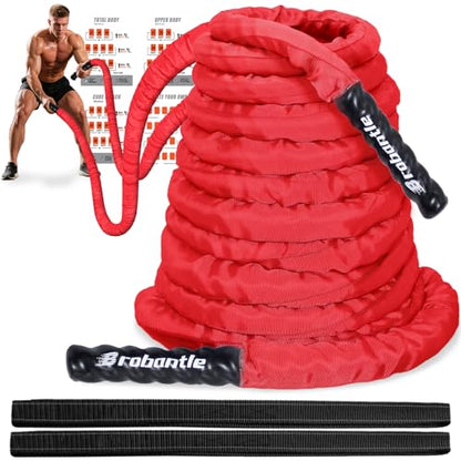 Battle Rope 1/1.26/1.5/2 Inch Diameter,Pink 30FT/40FT/50FT Exercise Workout Ropes for Home Gym Heavy Weighted Training Rope for Working Out - style: 2 inch 30ft-Red
