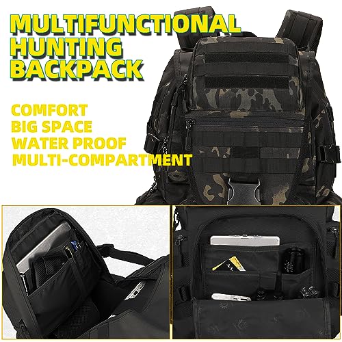 50L Military Tactical Backpack Hiking Waterproof Backpack Large Military Pack 3 Day Assault Pack Molle Bag Rucksack - color: Blackcamo