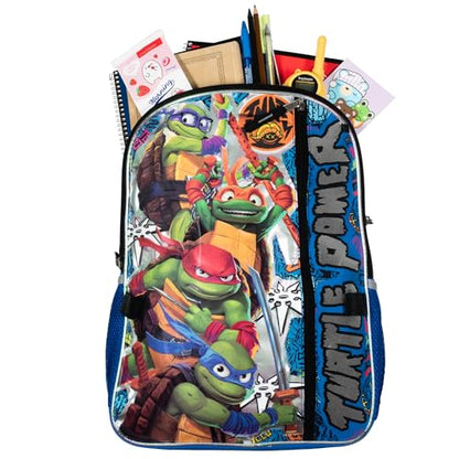 AI ACCESSORY INNOVATIONS Teenage Mutant Ninja Turtles 5 PC Backpack Set, Raphael, Leonardo, Donatello, & Michelangelo 16” School Bag, TMNT Bookbag, Blue - color: Ninja Trutles