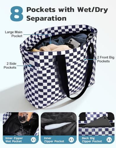 ISEYOU Beach Bag and Cooler Bag Set, 45L Waterproof XXL Foldable Tote with Zipper, 8 Pockets for Pool, Picnic, Travel - color: Blue