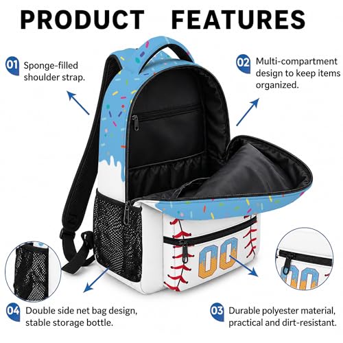Personalized Baseball Drip Backpack, Blue Ice Cream Print Travel Bag, Multi Pocket Everyday Backpack (#3) - color: #3