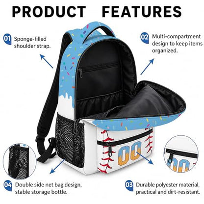 Personalized Baseball Drip Backpack, Blue Ice Cream Print Travel Bag, Multi Pocket Everyday Backpack (#3) - color: #3