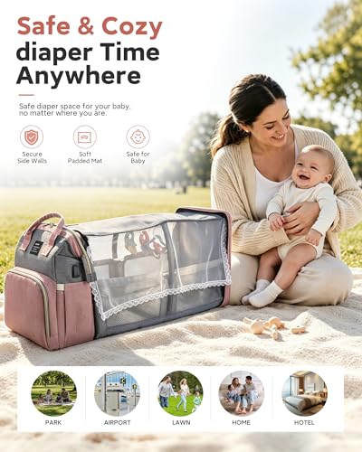 houscly Diaper Bag Backpack with Changing Station: Pink Baby Bags for Girls Boys New Mom Gifts Pañaleras Para Bebe Baby Girl Newborn Essentials Must Haves Baby Shower Gifts Baby Registry - color: Pink