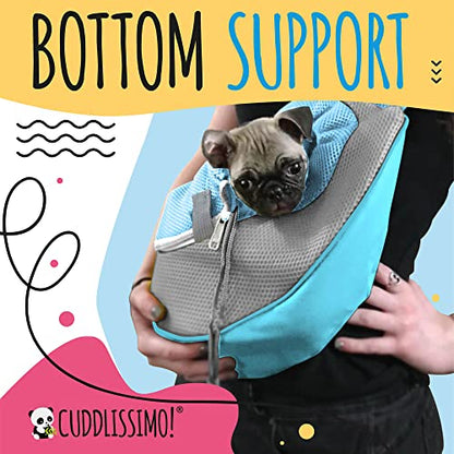 Cuddlissimo! Pet Sling Carrier - Small Dog Puppy Cat Carrying Bag Purse Pouch - For Pooch Doggy Doggie Yorkie Chihuahua Baby Papoose Bjorn - Travel Front Backpack Chest Body Holder Pack To Wear (Blue) - color: Baby Blue