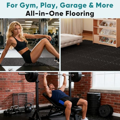 NEWBULIG Interlocking Foam/Rubber Floor Tiles, Gym Flooring for Home Gym Mat 24 inch Long, 1/2 Inch Thick, Foam/Rubber Mats for Floor, Garage, Workout Space, Non-Slip，6/12/36 pcs
