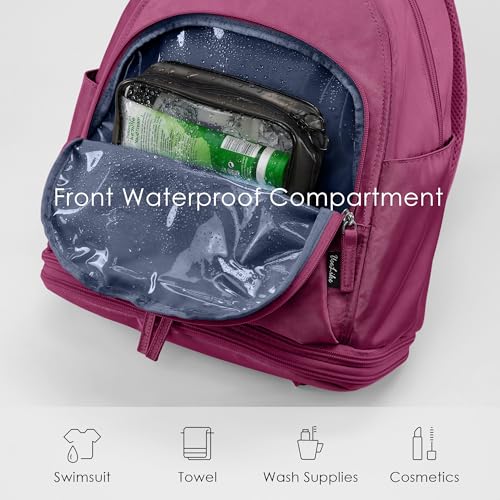 Uselike Gym Backpack for Women Men, Lightweight Gym Bag with Shoe Compartment, Waterproof Workout Backpack with Wet Pocket - color: Rose Red