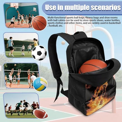 Basketball Backpack With Separate Ball Compartment And Shoes Fit Basketball Volleyball Football - color: Flame Basketball