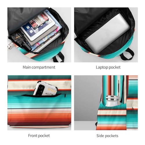 Mexican Turquoise Aztec Western Backpack Boho School Bag Stripes Lightweight Bookbag Casual Daypack for Girls Boys Kids Women Men Travel Laptop 16 Inch - color: Western