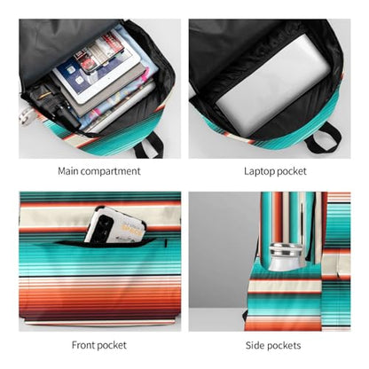 Mexican Turquoise Aztec Western Backpack Boho School Bag Stripes Lightweight Bookbag Casual Daypack for Girls Boys Kids Women Men Travel Laptop 16 Inch - color: Western