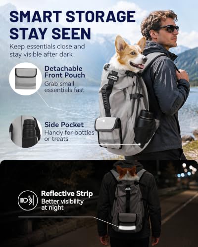 Dog Backpack for Small & Medium Dogs – 4-Layer Safety Pet Carrier with Thick Shoulder Straps, Detachable Waist Bag, Breathable Mesh & Storage Pockets for Travel & Hiking