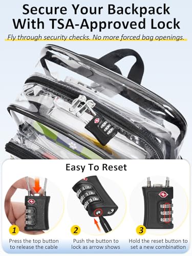 Clear Backpack Heavy Duty With A TSA Lock, 18 Inch Large Clear Back pack, Transparent See Through Bookbag for College, Work, Travel, Sport- Black - color: Black