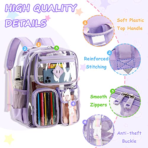 PIG PIG GIRL Clear Backpack for School,Heavy Duty PVC Transparent Bookbag for Girls Stadium Approved See Through Backpack - color: 1-purple