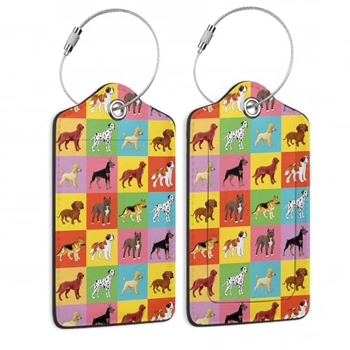 Luggage Tags for Suitcase,2 Pack Cute Dogs Luggage Tag Colorful Cartoon Leather Privacy Cover ID Label with Stainless Steel Loop for Women Men Kids Girls Travel - color: Cute Colorful Dogs Cartoon