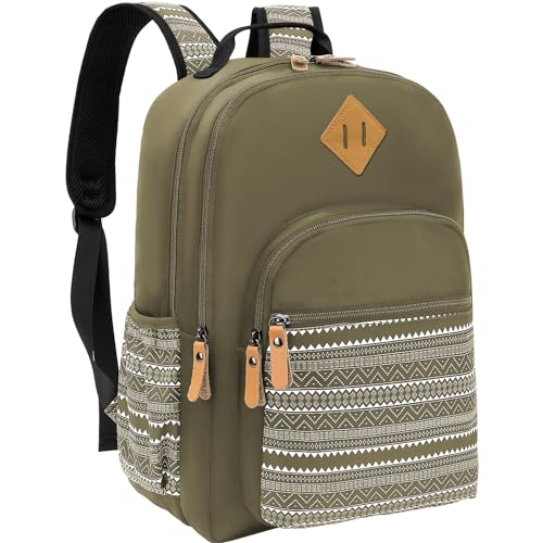 Leaper Geometric Backpack for School Laptop Backpack for Men Women Water-resistant Bookbags Travel Backpack Girls Army Green - color: Army Green-geometric, size: X-Large