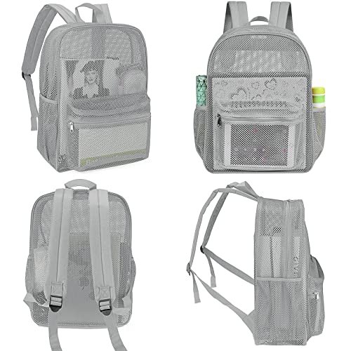 MCWTH Heavy Duty Mesh Backpack, See Through School College Student Mesh Bookbag (Grey) - color: Grey