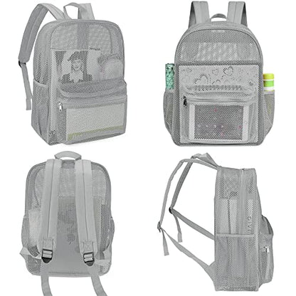 MCWTH Heavy Duty Mesh Backpack, See Through School College Student Mesh Bookbag (Grey) - color: Grey