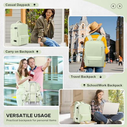 VECAVE Travel Backpack for Women, Airline Flight Approved Carry On Backpacks Waterproof 14 Inch Laptop Backpack with Shoe Compartment Casual Daypack Green. - color: H61-green, size: Small