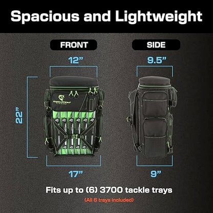 Evolution Fishing Drift Series Tackle Backpack, Outdoor Rucksack w/ 6 Fishing Tackle Trays, Heavy Duty - color: Green, size: 3700