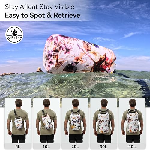MARCHWAY Floating Waterproof Dry Bag Backpack 5L/10L/20L/30L/40L, Roll Top Sack Keeps Gear Dry for Kayaking, Rafting, Boating, Swimming, Camping, Hiking, Beach, Fishing - color: Flower, size: 5L