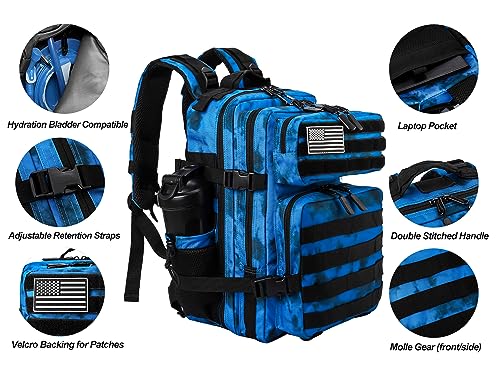 LHI Tactical Military Backpack for Men and Women 25L/35L Army Assault Pack Bag Small Rucksack with Bottle Holder - color: 25l-blue Tie Dye, size: Small