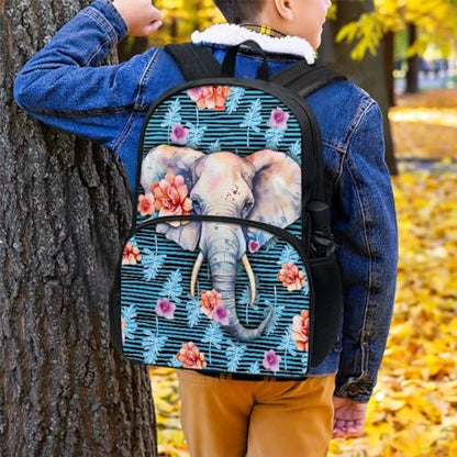 Talayituse Elephant Flower Palm Leaf Print Backpack for Girls Boys Aesthetic Elementary School Bookbag School Bag with Zippe Pocket Lightweight Laptop Rucksack Daypack with Adjustable Straps - color: Elephant Flower Palm Leaf