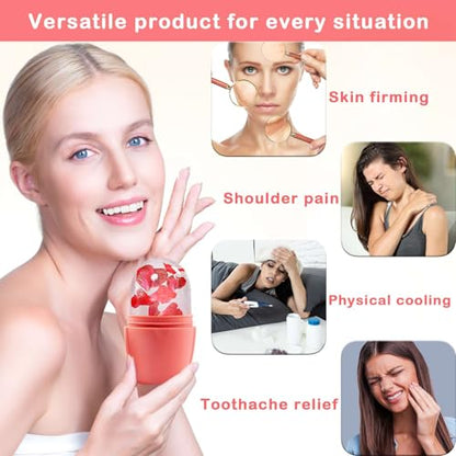 XHJRI Ice Face Roller Massager,Ice Cube Roller for Face, Eyes and Neck Naturally Conditioning and Skin Care,De-Puff Eye Bags,Reduce Migraine Pain,Reusable Massage Silicone Ice Mold (New Pink) - color: New Pink