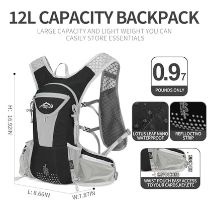 IX INOXTO Hydration Pack Backpack, Lightweight Water Backpack with 2L Hydration Bladder Daypack for Men Women,Running Hydration Vest for Trail Running Hiking Cycling Race Climbing - color: Black grey - 2L