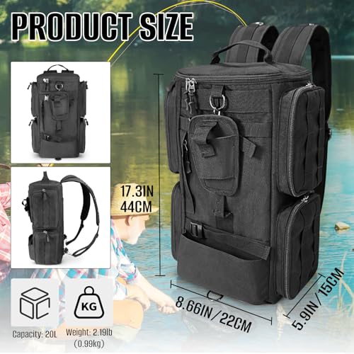 LIWSHWZ Fishing Tackle Backpack with Rod Holders,20L Lightweight Fishing Bag Storage Tackle Box Backpack for 3600 or 3700 Trays,Water Resistant Tackle Bag with Four Pockets (8.66” x 5.90” x17.52”) - size: 8.66" x 5.90" x 17.52"