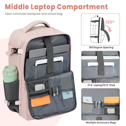 BAGAIL Travel Laptop Backpack, Carry on with USB Port, Luggage Bag for Holiday-Pink - color: Pink