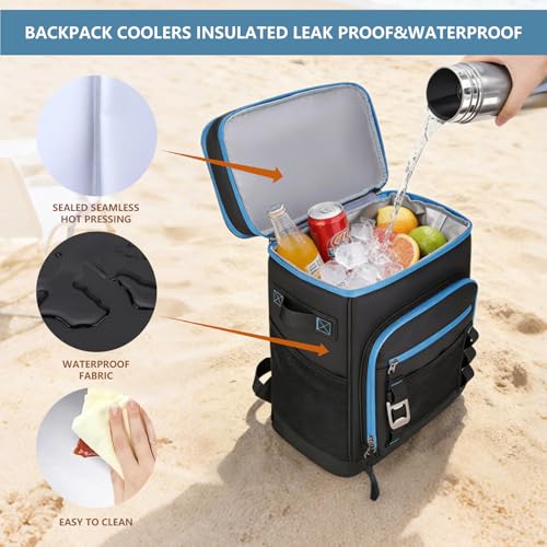 Backpack Cooler,40 Cans Cooler Backpack Insulated Waterproof&Leak Proof,Soft Cooler Bag with 2 Compartments for Men&Women,Picnic Backpack Ice Chest for Camping Hiking Fishing Lunch Beach - color: Black-Blue