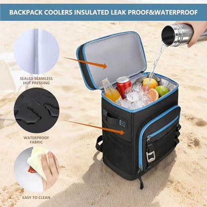 Backpack Cooler,40 Cans Cooler Backpack Insulated Waterproof&Leak Proof,Soft Cooler Bag with 2 Compartments for Men&Women,Picnic Backpack Ice Chest for Camping Hiking Fishing Lunch Beach - color: Black-Blue