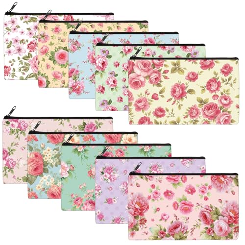 Reginary 20 Pcs Makeup Bags Gifts for Women Canvas Cosmetic Bags with Zipper Bulk Gift for Women Travel Purse Organizer Pouch Accessory, Toiletry Large Capacity, 7 x 4.3 Inch(Pink Flower) - style: Pink Flower