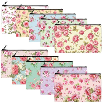 Reginary 20 Pcs Makeup Bags Gifts for Women Canvas Cosmetic Bags with Zipper Bulk Gift for Women Travel Purse Organizer Pouch Accessory, Toiletry Large Capacity, 7 x 4.3 Inch(Pink Flower) - style: Pink Flower