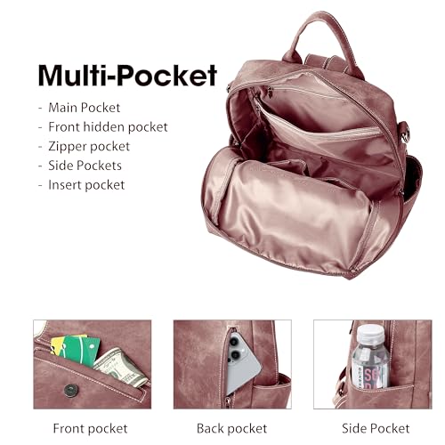 WYFJNX Backpack Purse for Women PU Leather Backpack Ladies Fashion Handbag Designer Shoulder Bag Small Travel Bag Pink - color: Pink