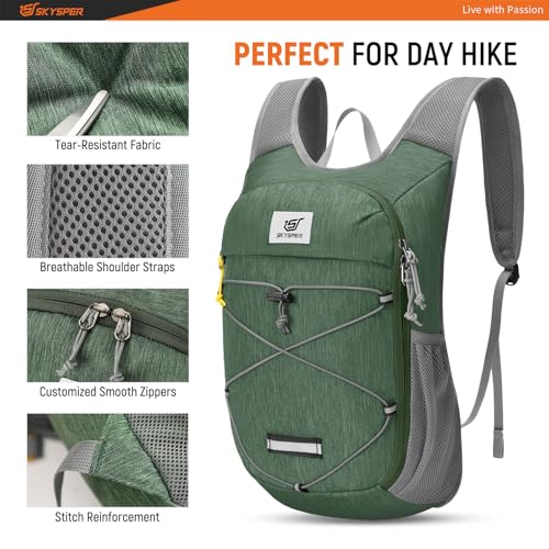 SKYSPER Foldable Hiking Backpack - 10L/15L Small Lightweight Daypack Breathable Travel Backpacks - color: Green, size: 10 l