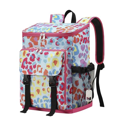 DYSHAYEN Cooler Backpack,Lightweight Backpack Cooler Insulated Leak Proof,30 Cans Soft Cooler Bag for Beach,Camping,Beach,Picnic,Lunch - color: Multi Leopard