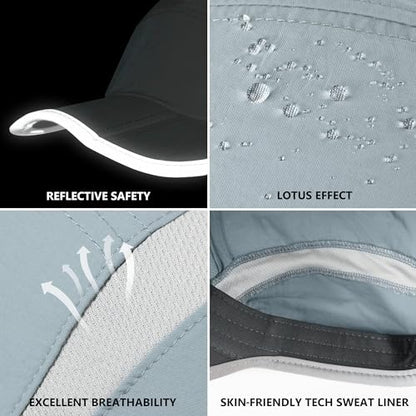 GADIEMKENSD Reflective Folding Outdoor Hat Unstructured Design UPF 50+ Sun Protection Sport Hats for Womens and Mens - color: Light Blue