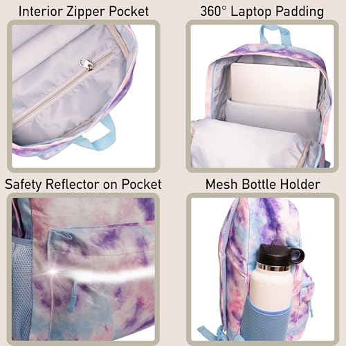 Fenrici Tie Dye Backpack for Girls, Teens, Girls' Backpack for School, Kids' Bookbags with Padded Laptop Compartment, Tie Dye, Pink, Pastel, 17 Inch - color: Pink Tie Dye