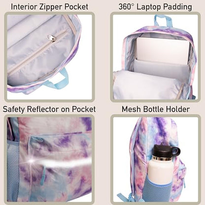 Fenrici Tie Dye Backpack for Girls, Teens, Girls' Backpack for School, Kids' Bookbags with Padded Laptop Compartment, Tie Dye, Pink, Pastel, 17 Inch - color: Pink Tie Dye