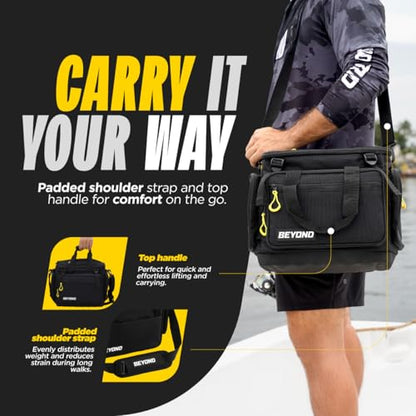 Beyond Fishing Hauler Tackle Bags - Water Resistant With Hard Molded Bottom - Perfect for Fresh Water & Salt Water Fishing Tackle Storage - Holds Tackle Boxes and Fishing Gear - size: Medium